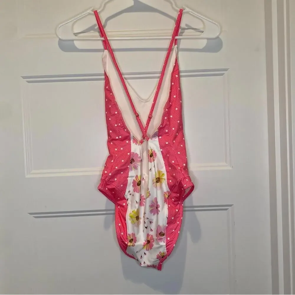 LoveShackFancy Shailee Floral One-Piece Swimsuit Bright Peony Pink XS NWT